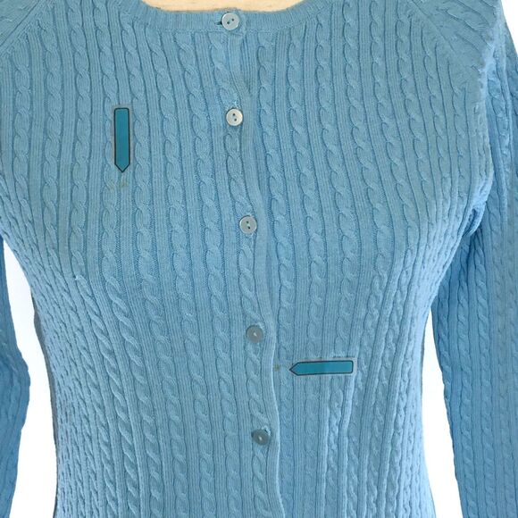 LL Bean Women's Blue Cable Knit Cardigan Medium - Picture 7 of 8